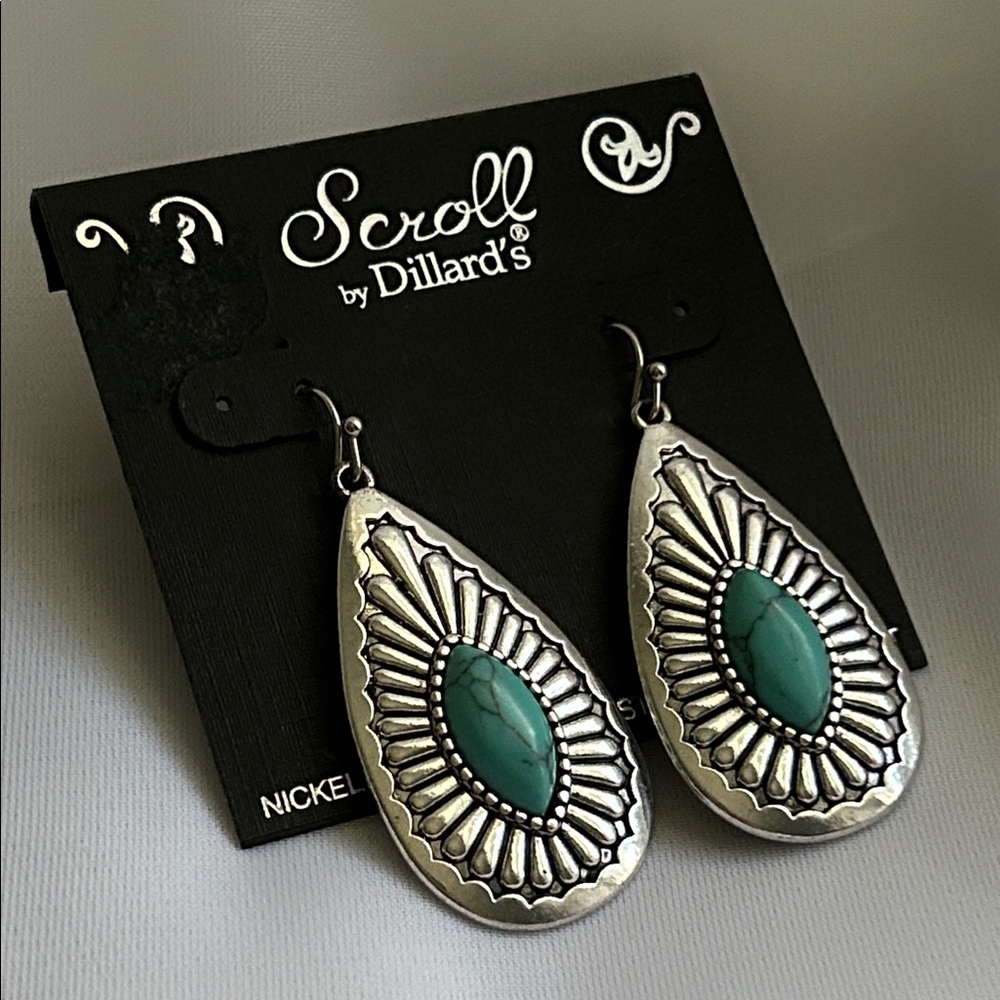 Silver and Turquoise Linear Bar Drop Earrings